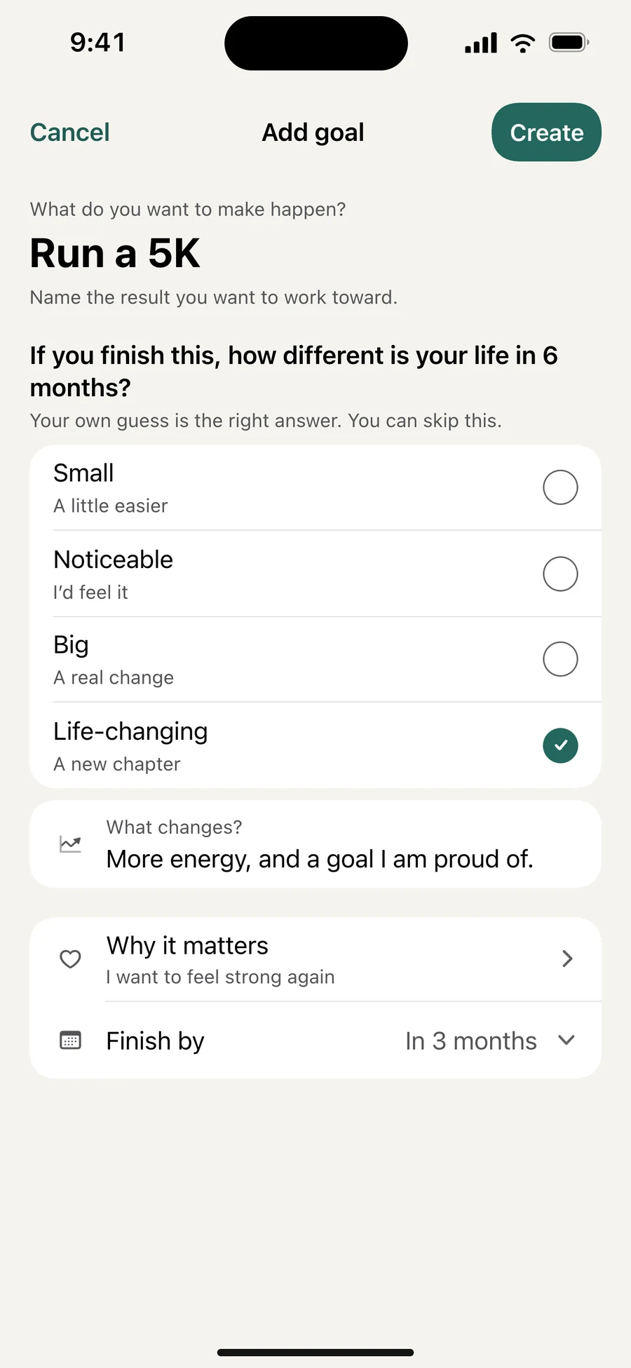 Vela 2.0 goal interface illustration showing impact choices and the next steps